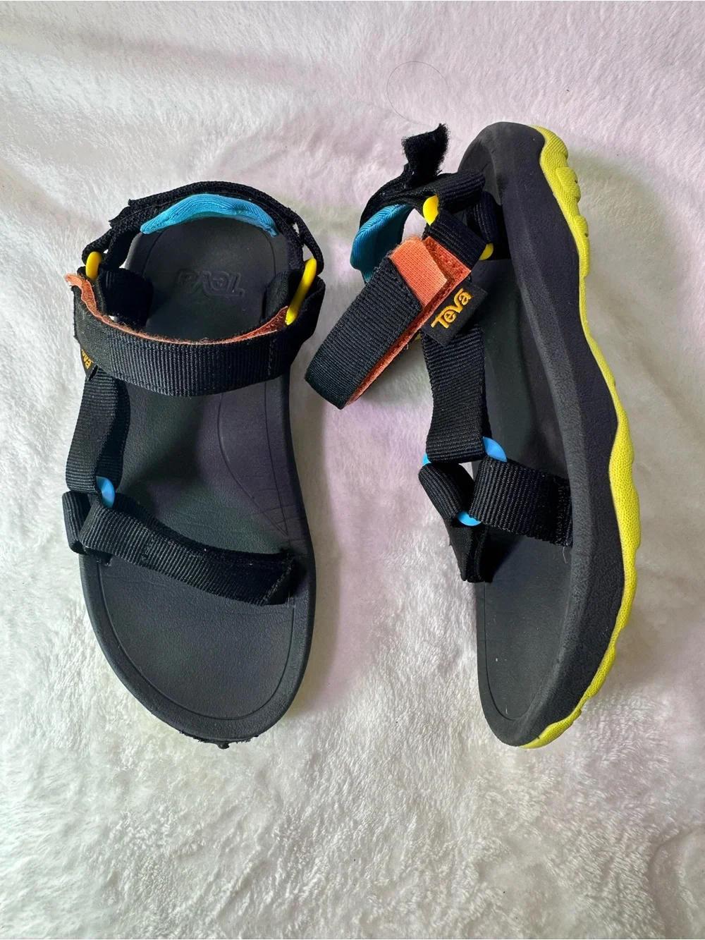 Teva Kids Black Sandals with Lime & Blue Accents